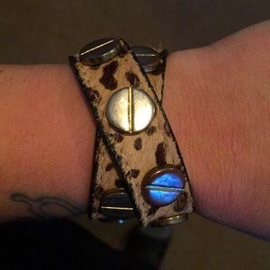 Reversible Leather cheetah Gold Bracelet